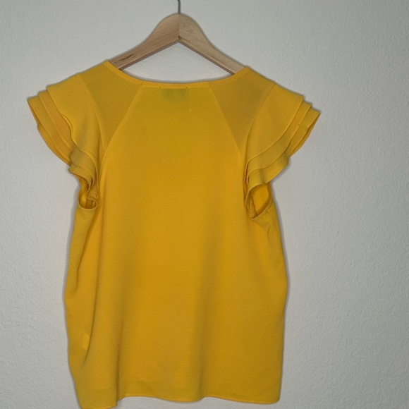 Cece Flutter Sleeve V-Neck Top/Blouse. Small. Bright yellow. - Picture 5 of 10
